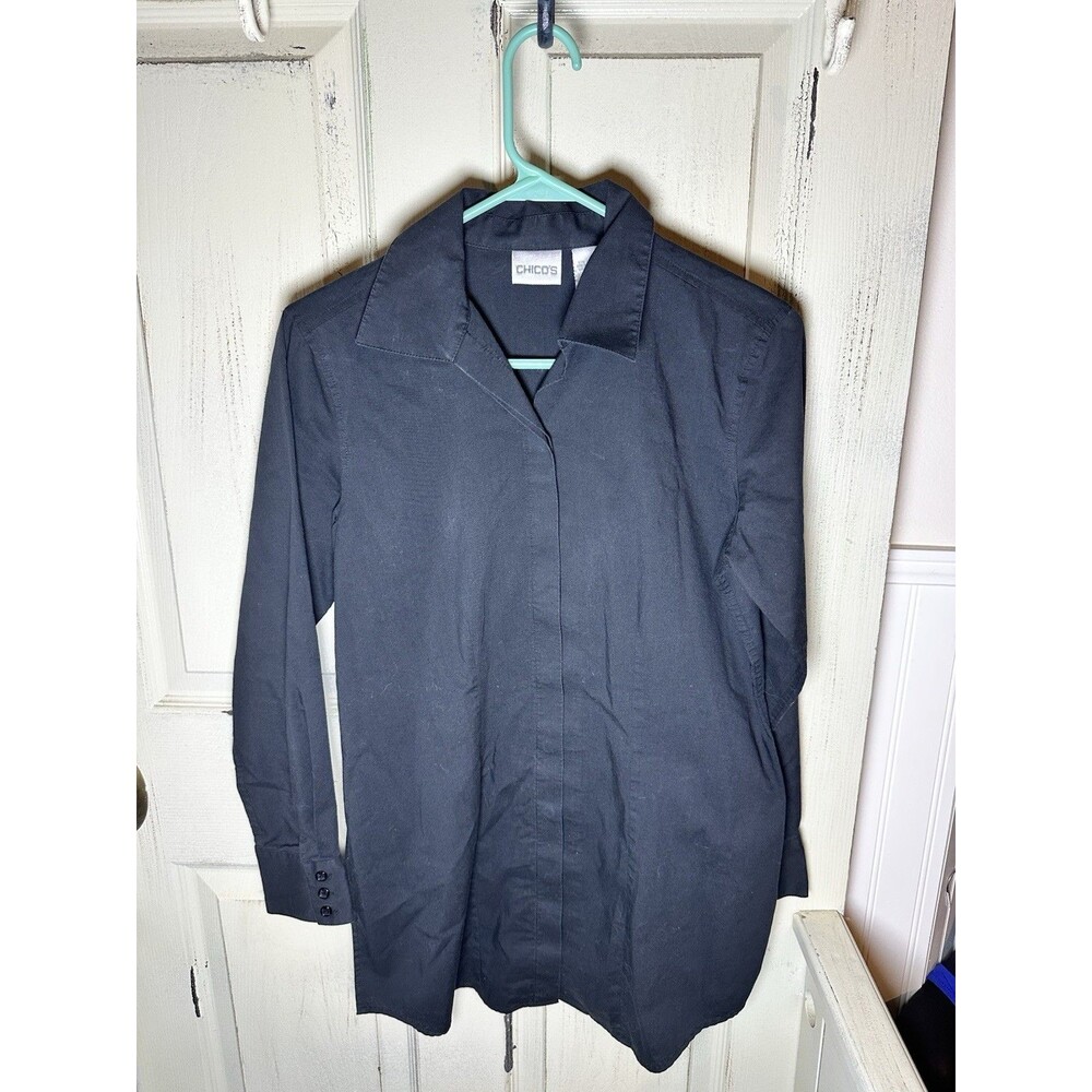 Chicos Sz 0 (XS/S) Long Sleeve Button Front Blouse Women’s Black Tunic